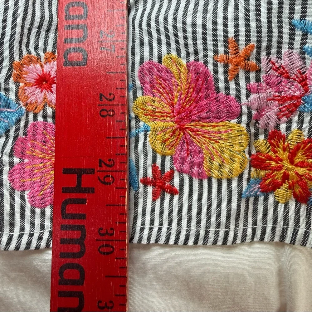 Savanna Jane Dress Large Floral Embroidered Striped Blue Ruffle Shift Travel - Picture 6 of 11